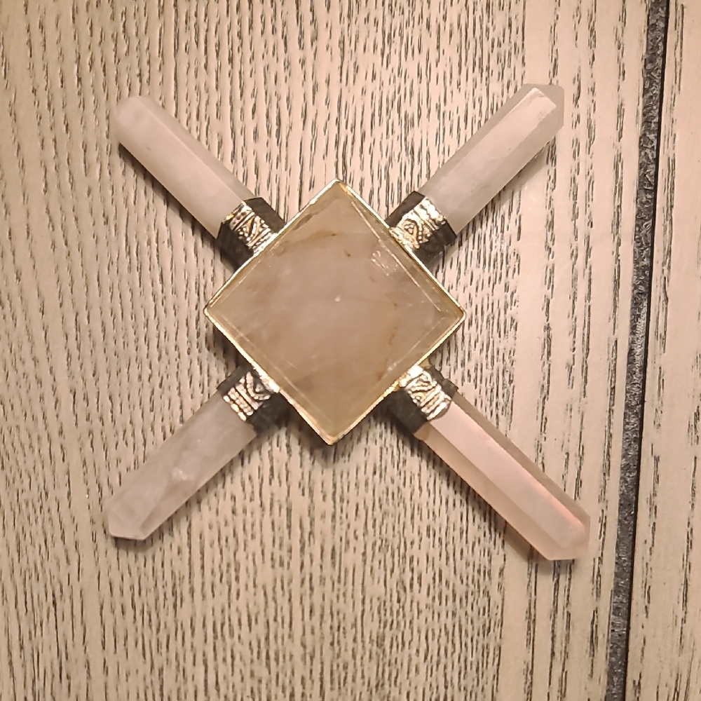 Rose Quartz Crystal Pyramid with Gold Accents